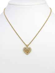Rhinestone Heart Cutout Logo Necklace Gold