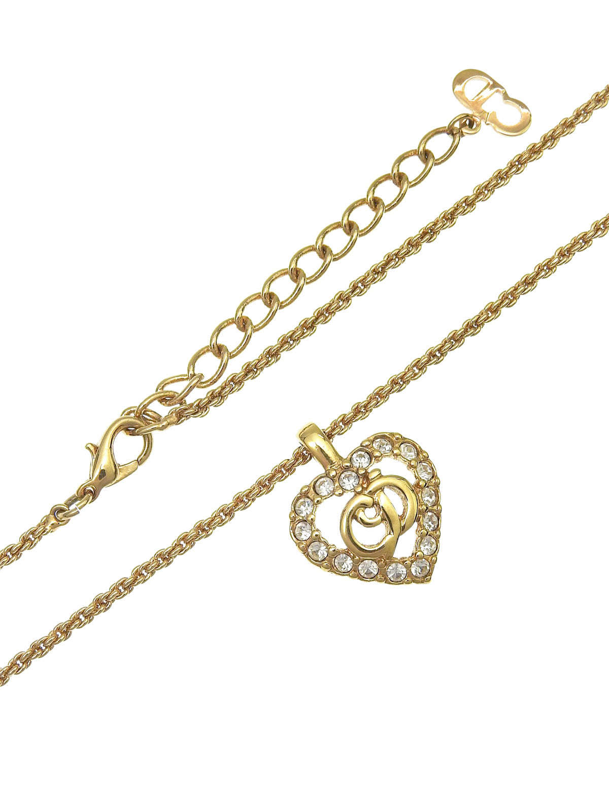 Rhinestone Heart Cutout Logo Necklace Gold