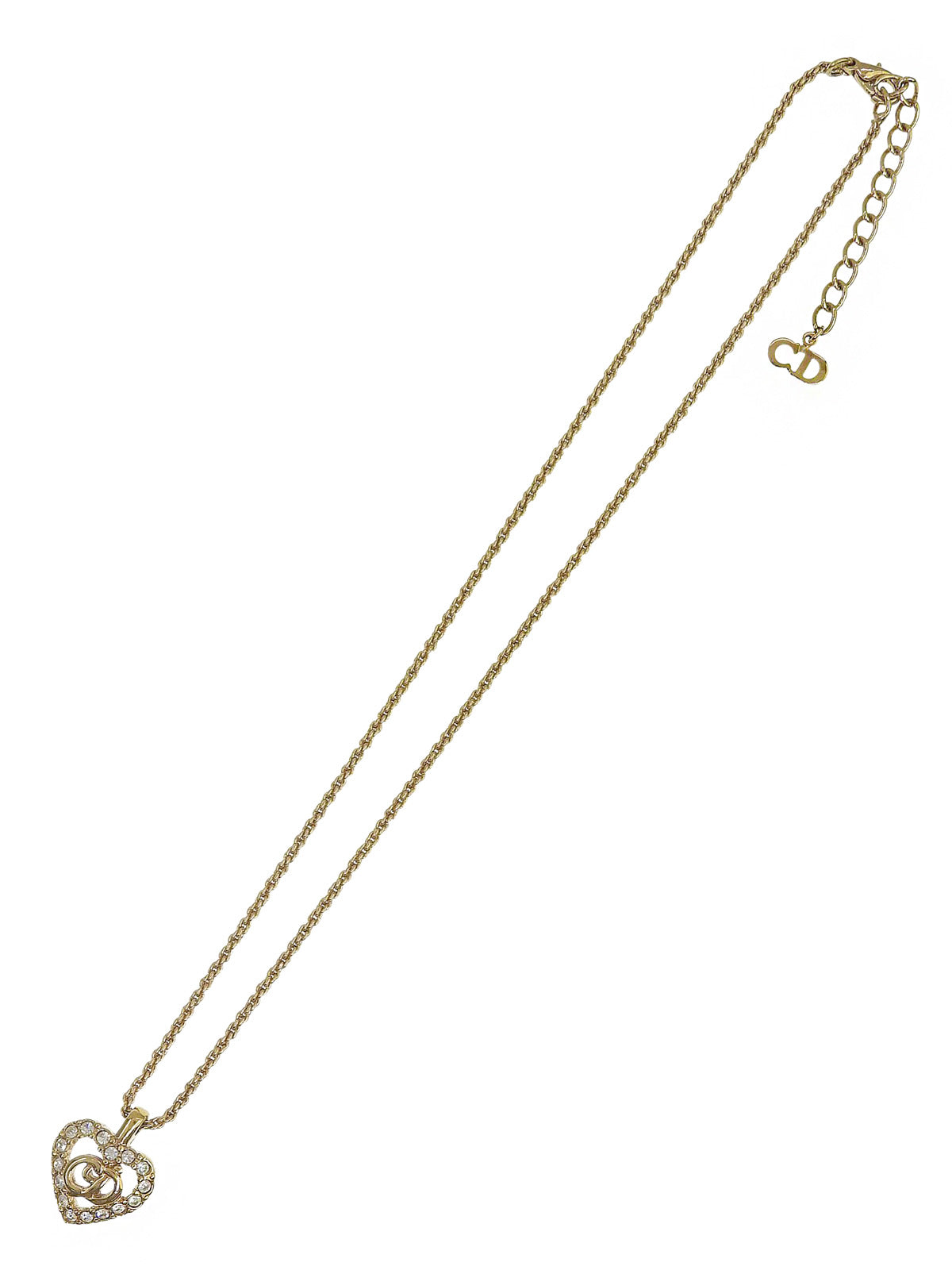 Rhinestone Heart Cutout Logo Necklace Gold