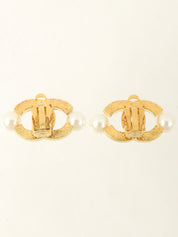 2002 Pearl CC Mark Earrings Gold