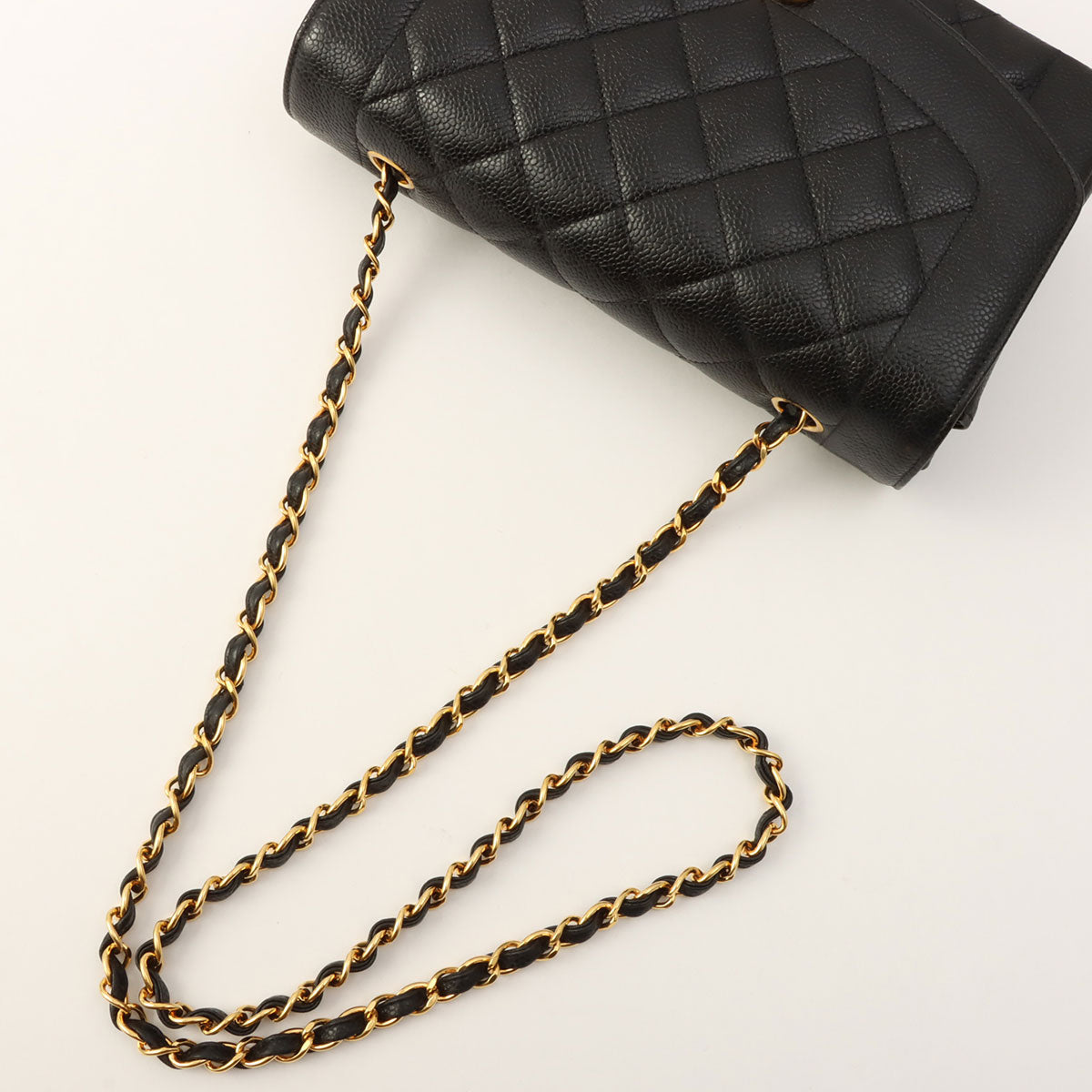 Circa 1995 Caviar Skin Diana Flap Chain Bag 25cm Black