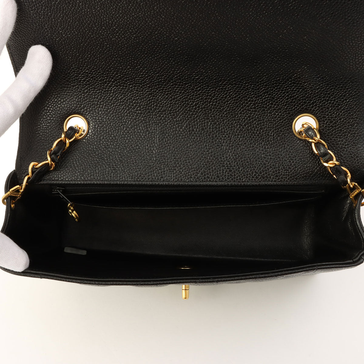 Circa 1995 Caviar Skin Diana Flap Chain Bag 25cm Black