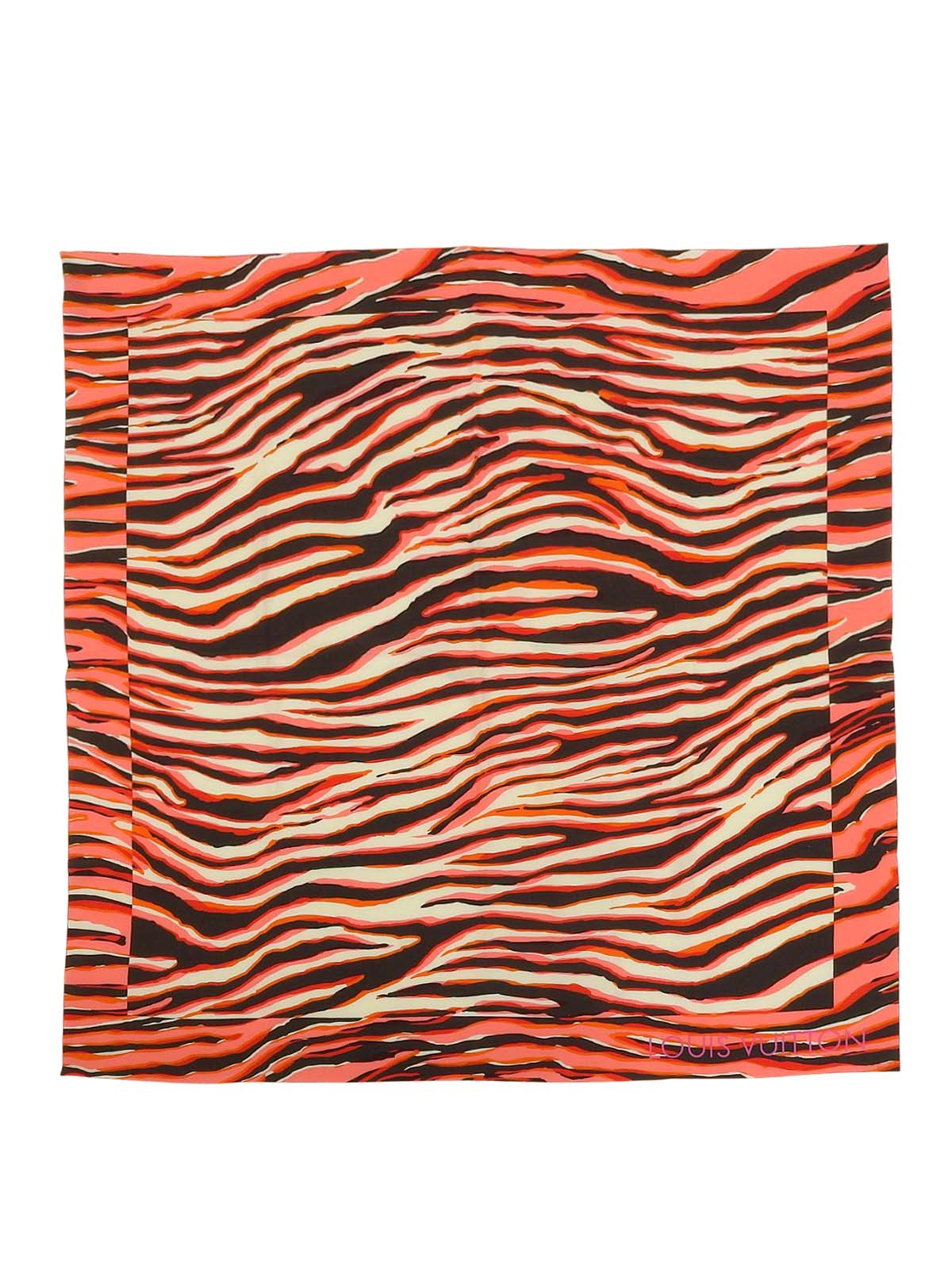 粉色/棕色丝质斑马纹Logo围巾