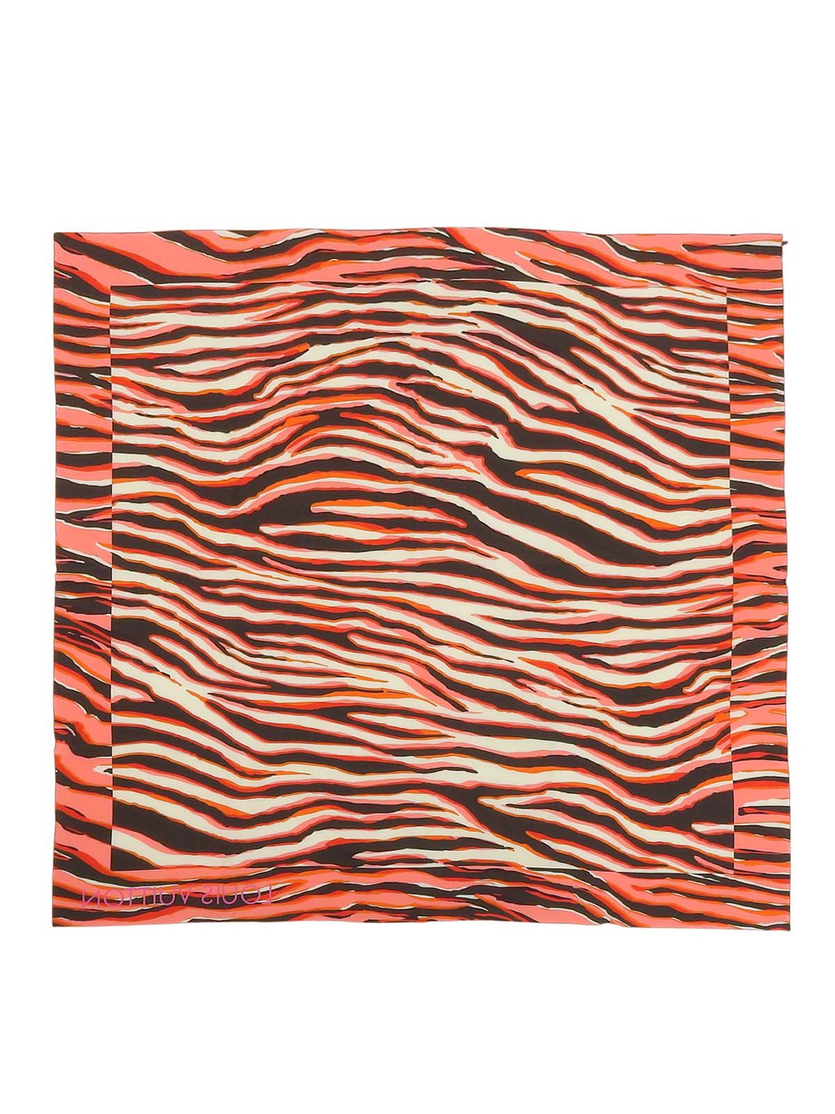 Silk Zebra Pattern Logo Scarf in Pink/Brown