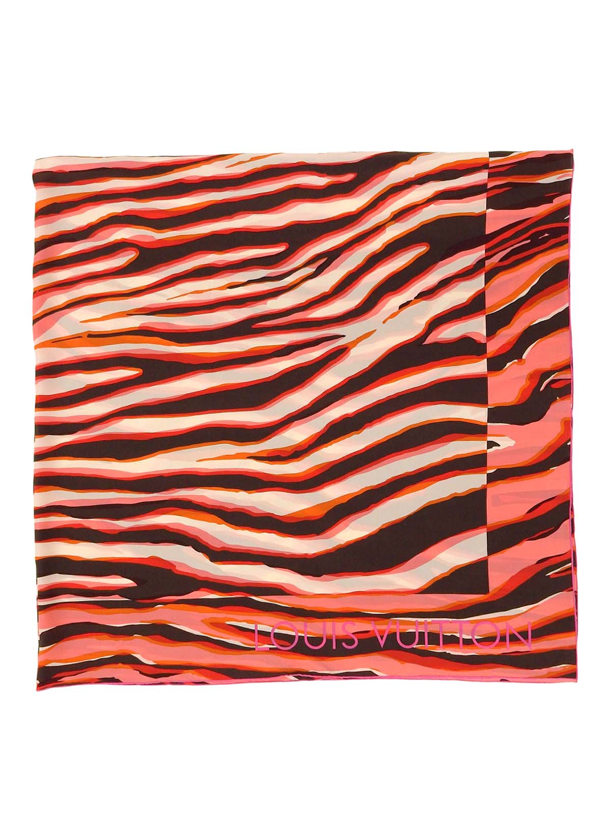 粉色/棕色丝质斑马纹Logo围巾