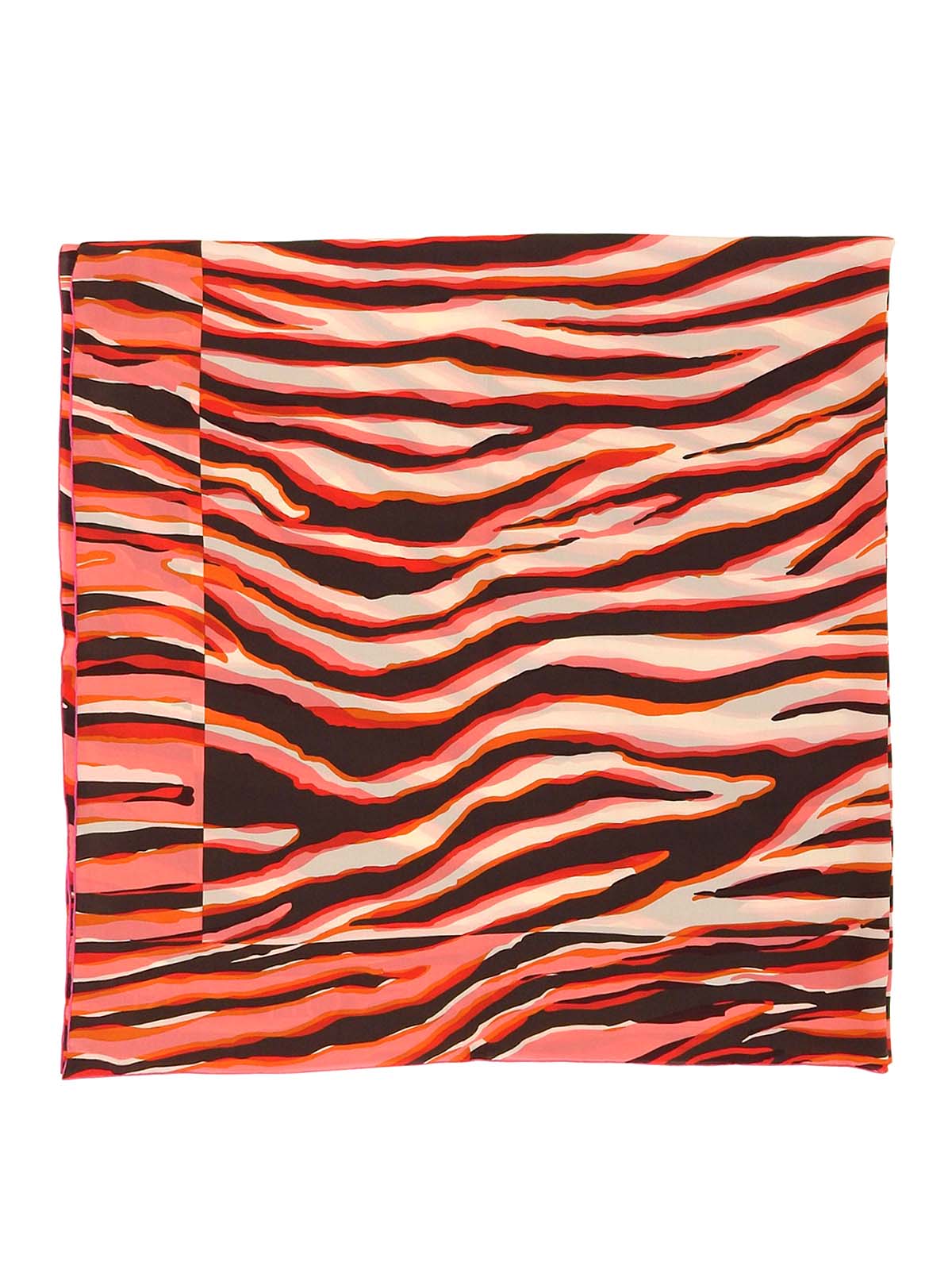 粉色/棕色丝质斑马纹Logo围巾