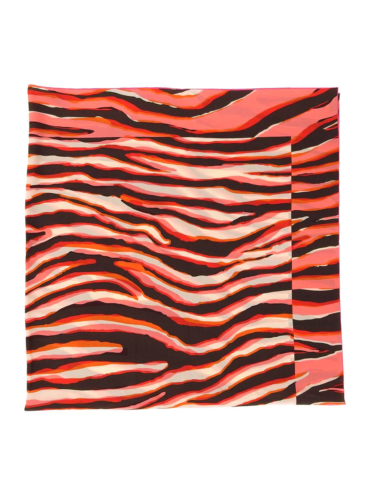 粉色/棕色丝质斑马纹Logo围巾