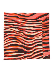 粉色/棕色丝质斑马纹Logo围巾