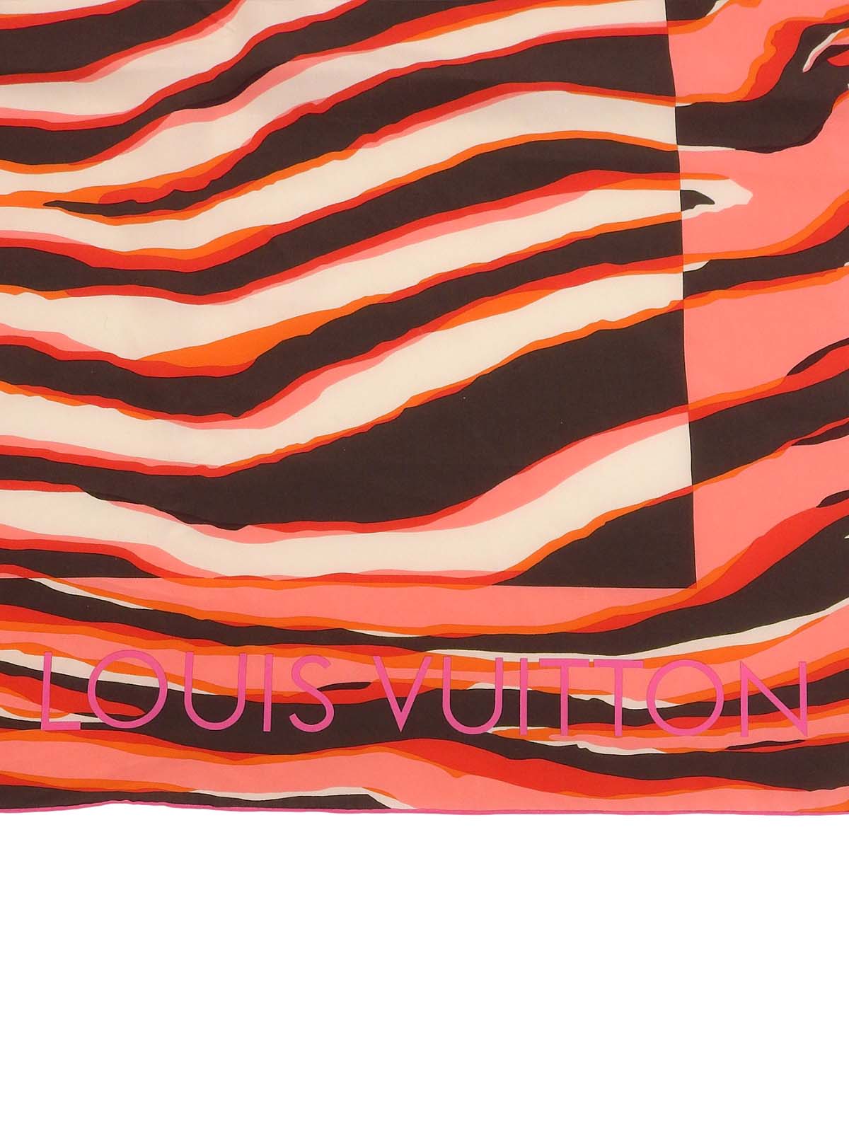 粉色/棕色丝质斑马纹Logo围巾