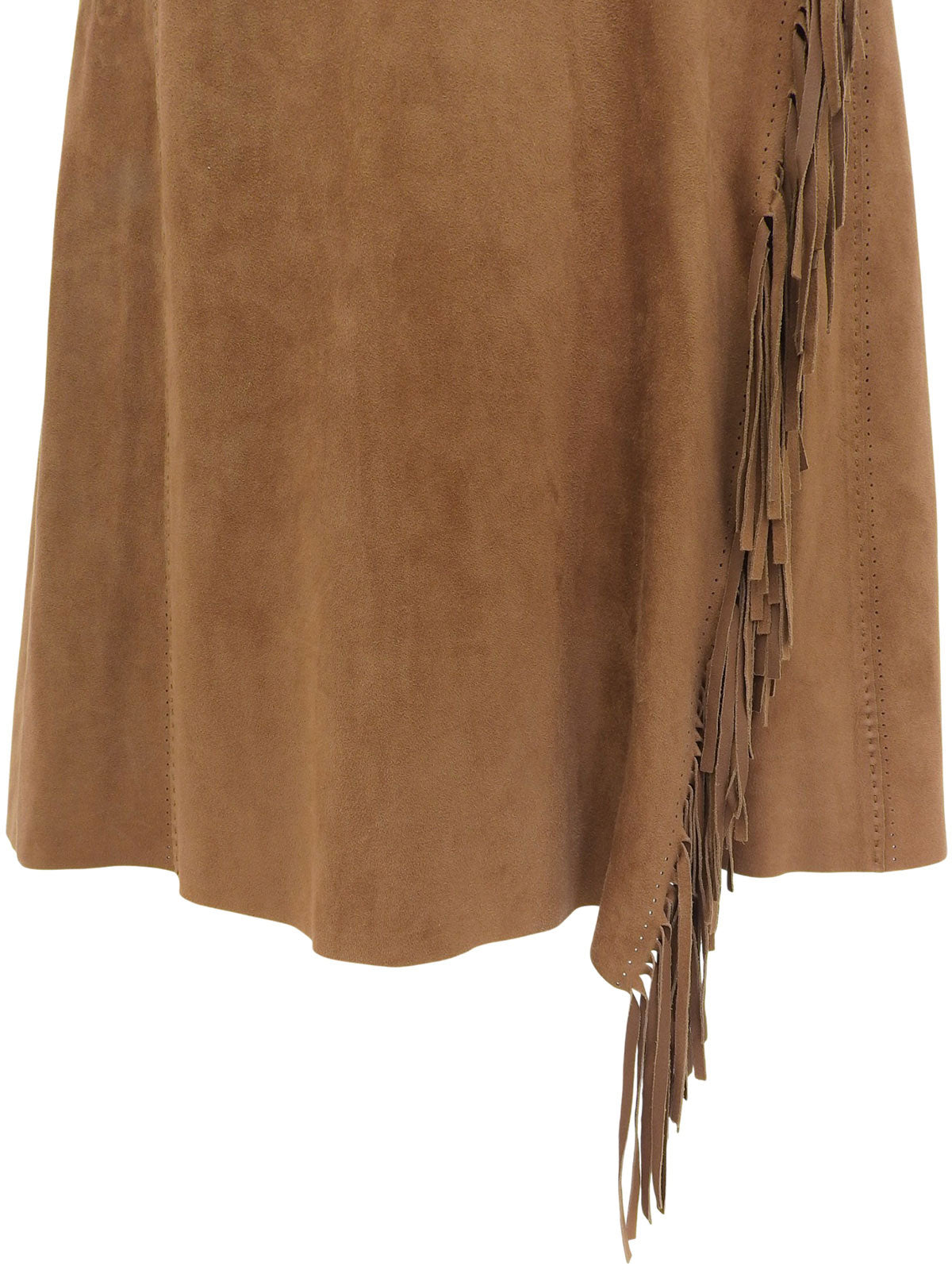 Suede Belted Fringe Skirt in Brown