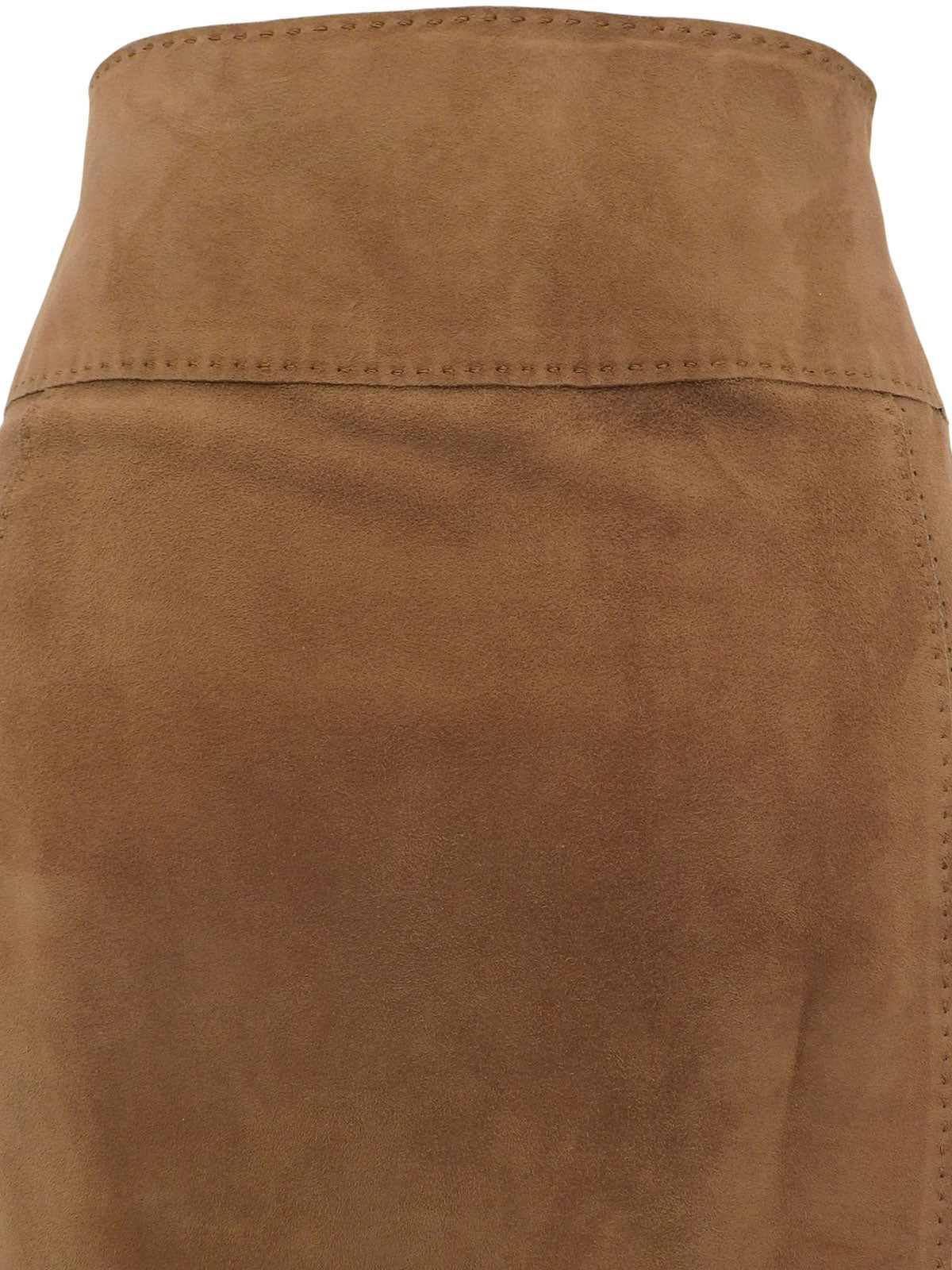 Suede Belted Fringe Skirt in Brown