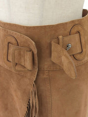 Suede Belted Fringe Skirt in Brown