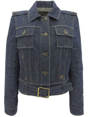 Denim Belt Ted Logo Button Jacket in Indigo