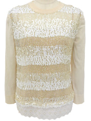 スパンコールレースデザインニットトップス アイボリー