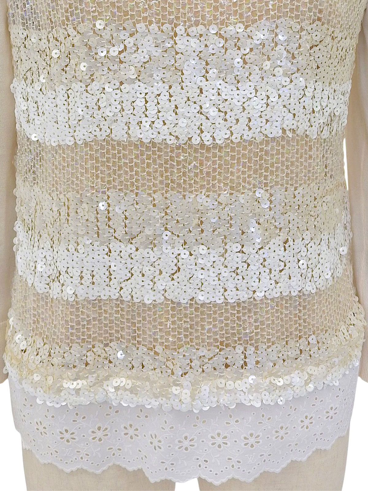 スパンコールレースデザインニットトップス アイボリー