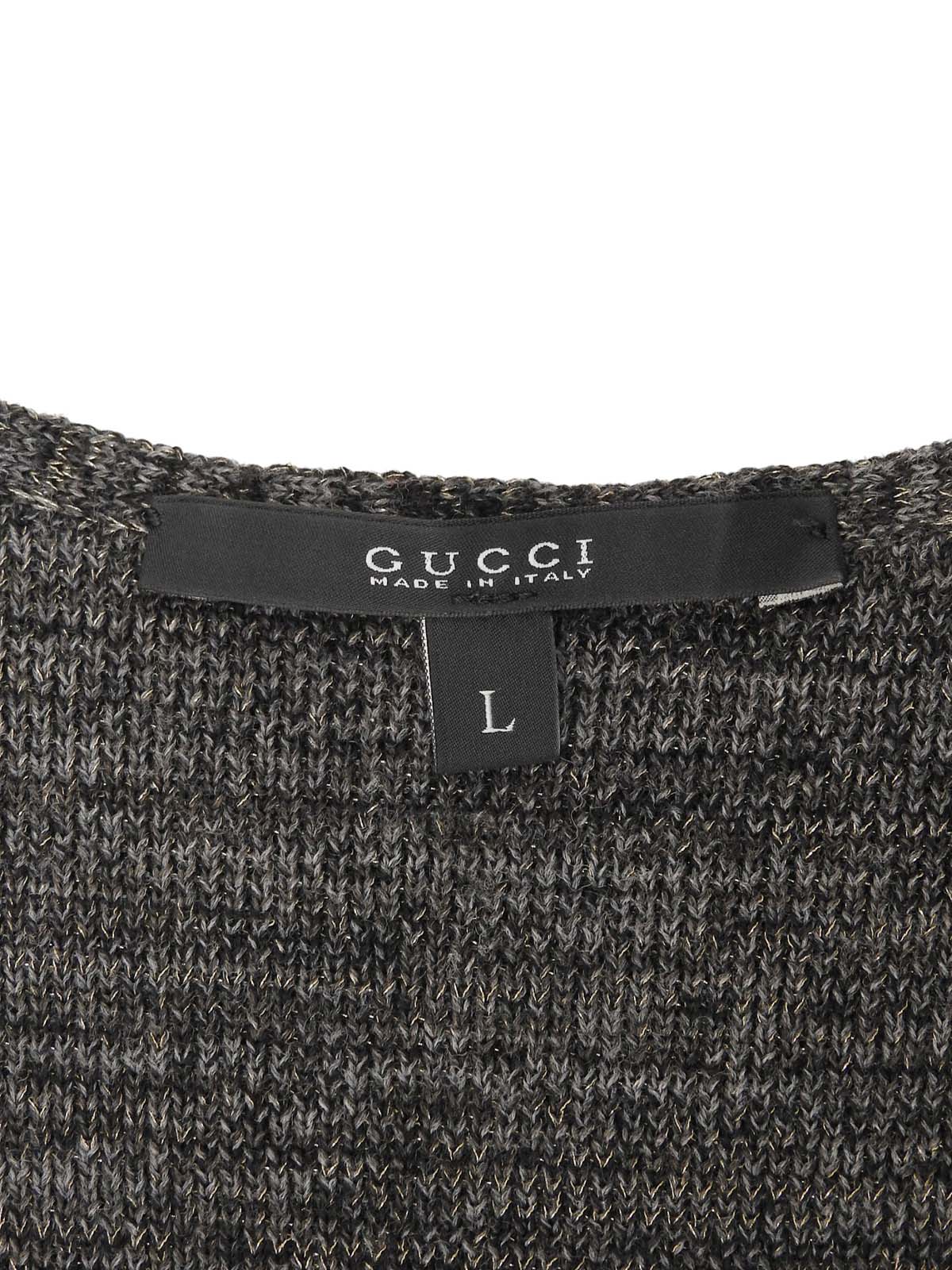 Logo Plate V-Neck Knit Top in Gray