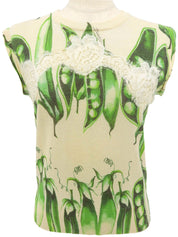 Pea Pattern Knit Vest in Off-White/Green