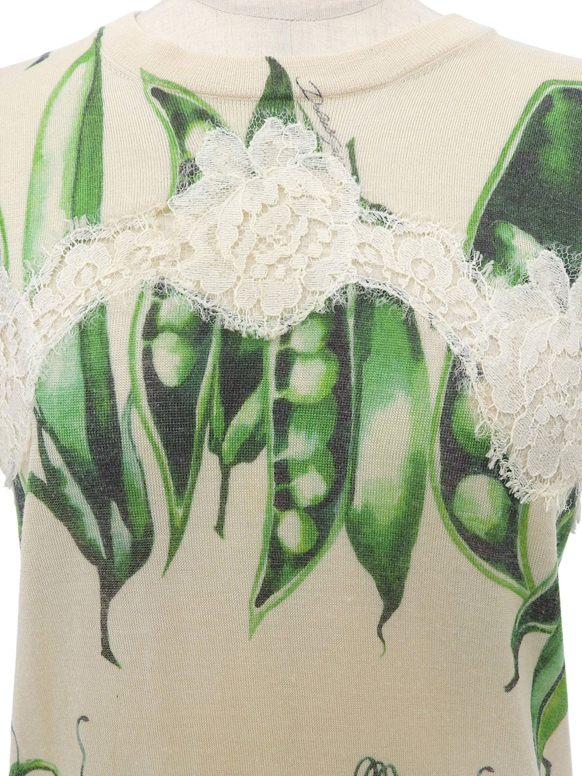 Pea Pattern Knit Vest in Off-White/Green