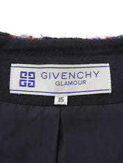 ハウンドトゥースパターンノーカラージャケット レッド/ブラック/マルチ