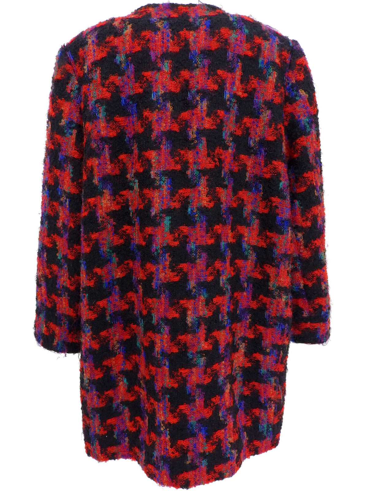 ハウンドトゥースパターンノーカラージャケット レッド/ブラック/マルチ