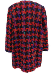 ハウンドトゥースパターンノーカラージャケット レッド/ブラック/マルチ