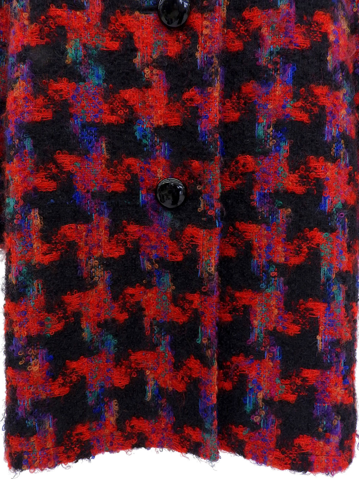 ハウンドトゥースパターンノーカラージャケット レッド/ブラック/マルチ