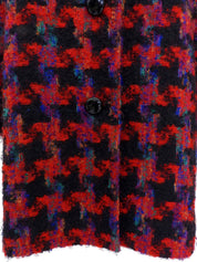 ハウンドトゥースパターンノーカラージャケット レッド/ブラック/マルチ