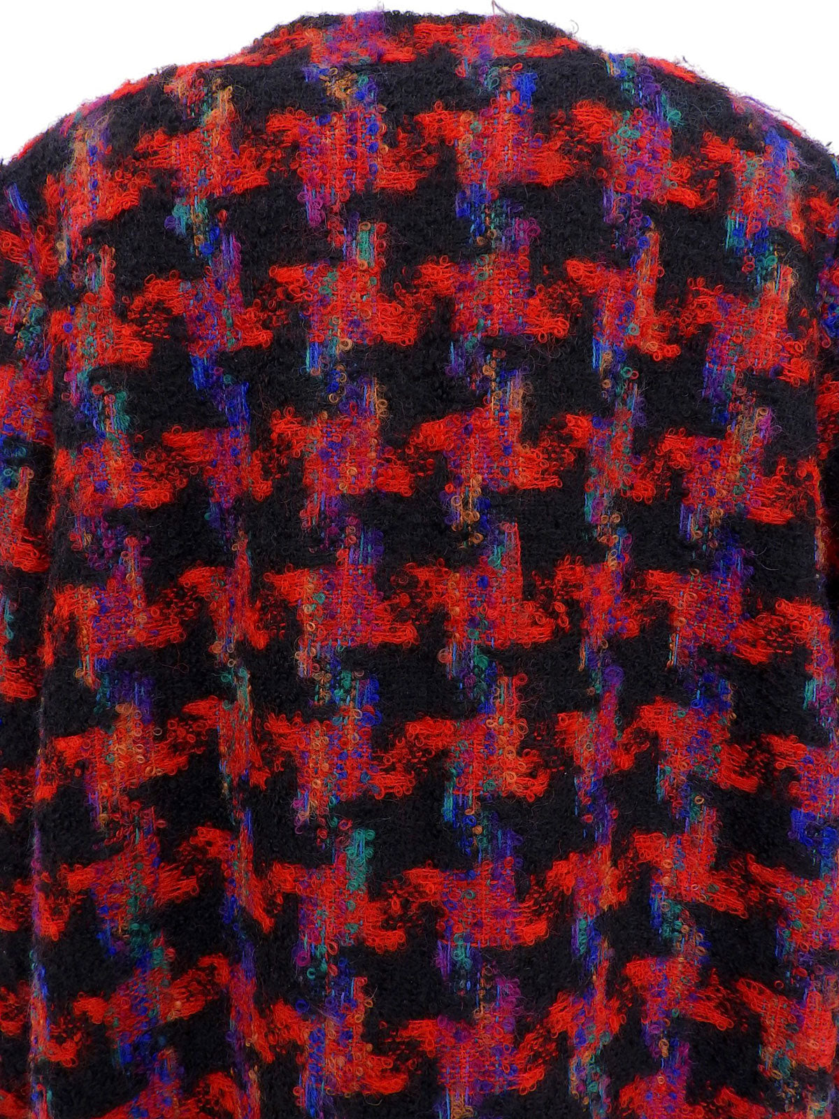 ハウンドトゥースパターンノーカラージャケット レッド/ブラック/マルチ