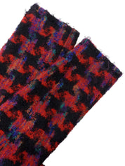 ハウンドトゥースパターンノーカラージャケット レッド/ブラック/マルチ