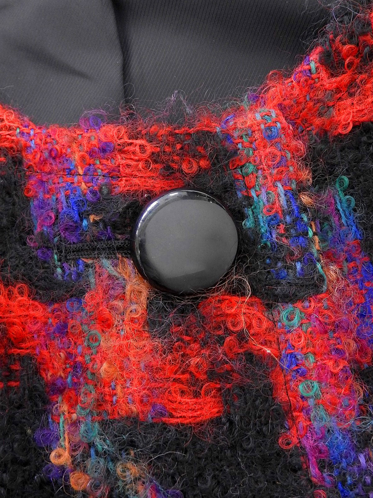 ハウンドトゥースパターンノーカラージャケット レッド/ブラック/マルチ