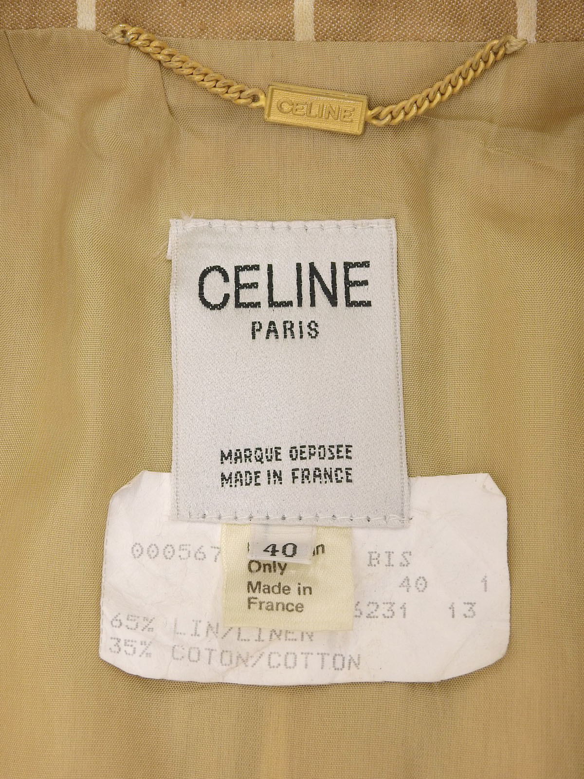 リネンストライプパターンロゴボタンセットアップ ベージュ/ホワイト