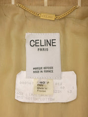 Linen Stripe Pattern Logo Button Set in Beige/White