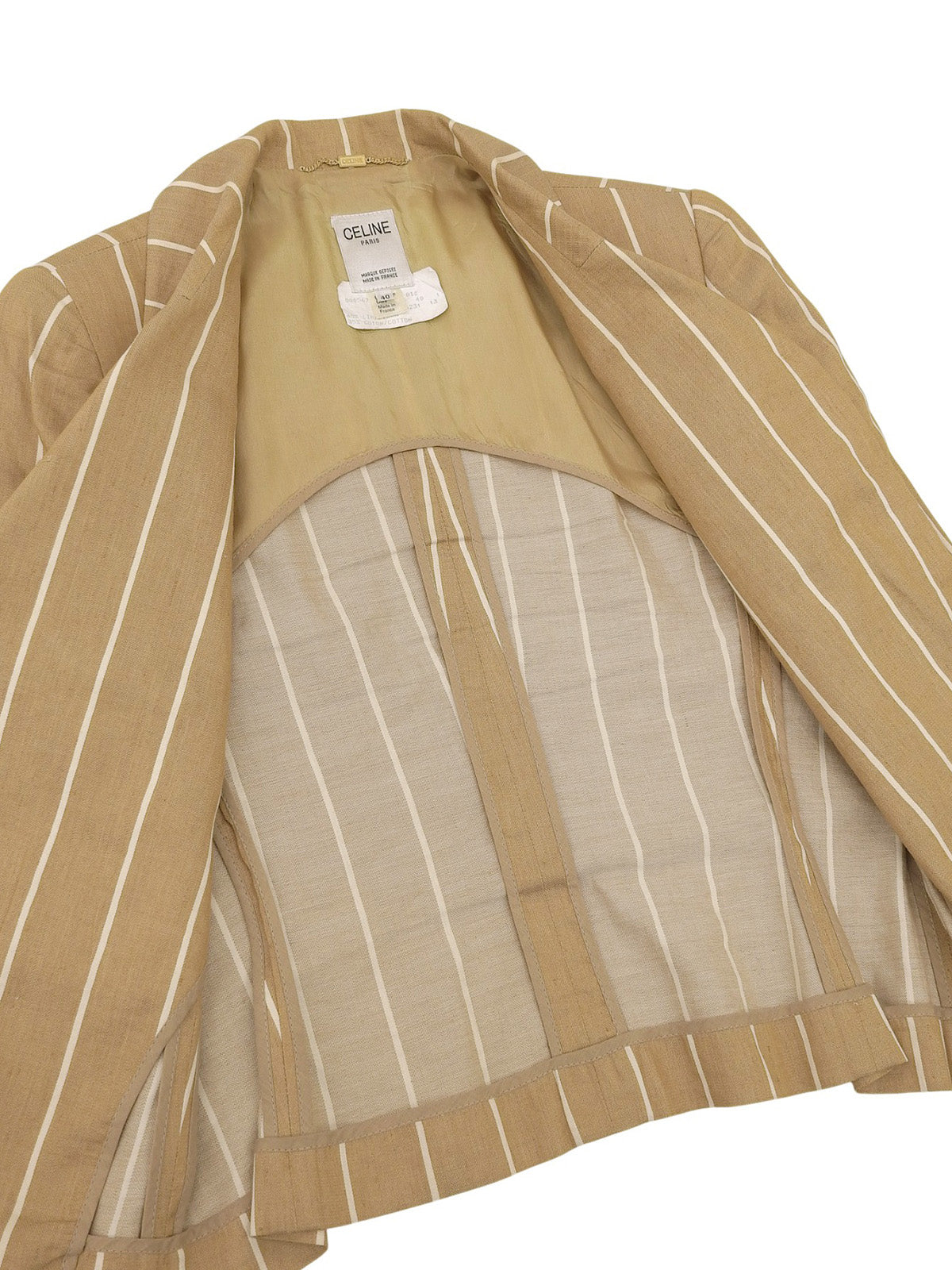 リネンストライプパターンロゴボタンセットアップ ベージュ/ホワイト