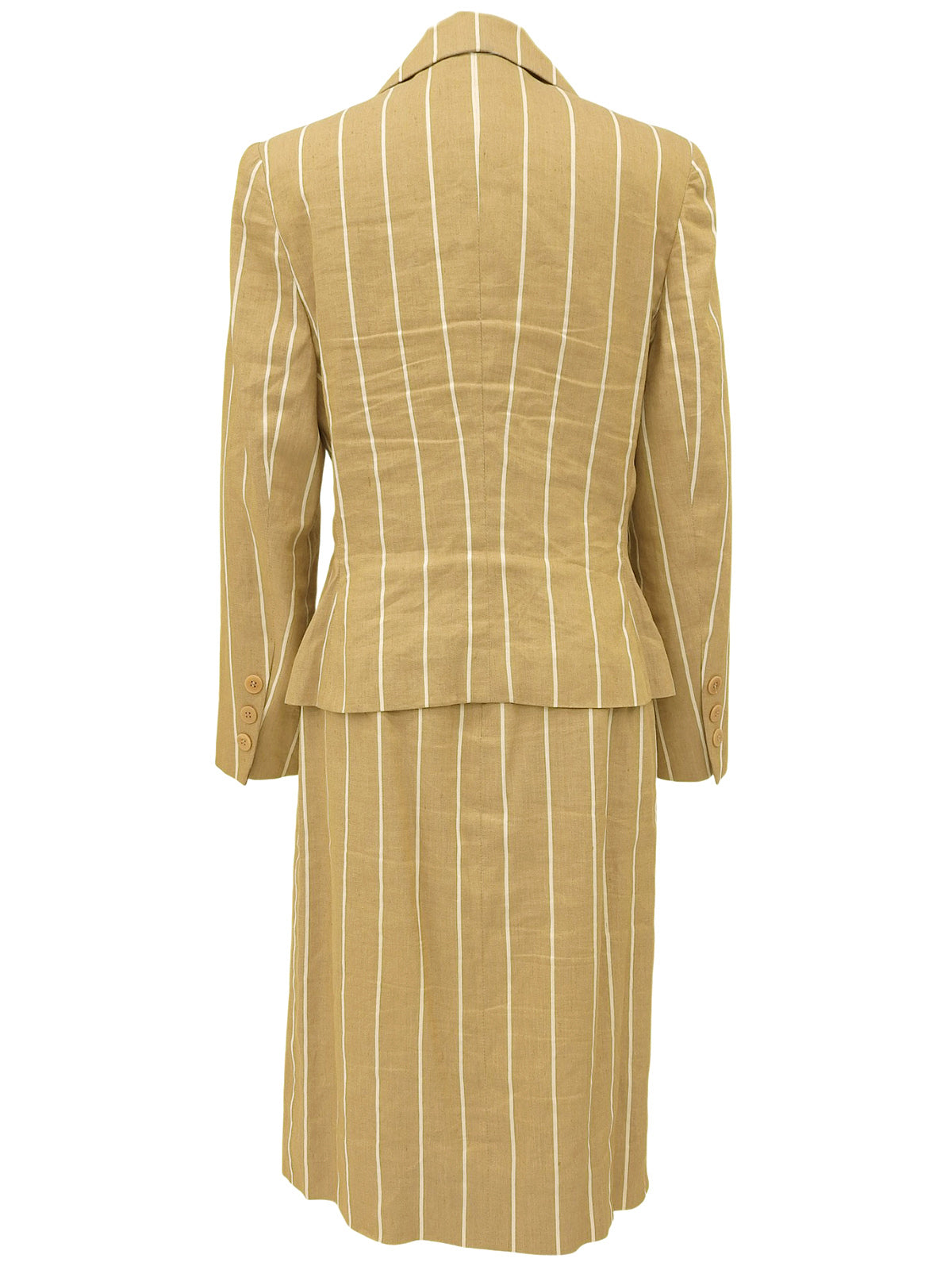 リネンストライプパターンロゴボタンセットアップ ベージュ/ホワイト