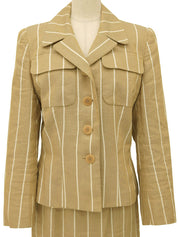 リネンストライプパターンロゴボタンセットアップ ベージュ/ホワイト