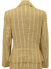 リネンストライプパターンロゴボタンセットアップ ベージュ/ホワイト