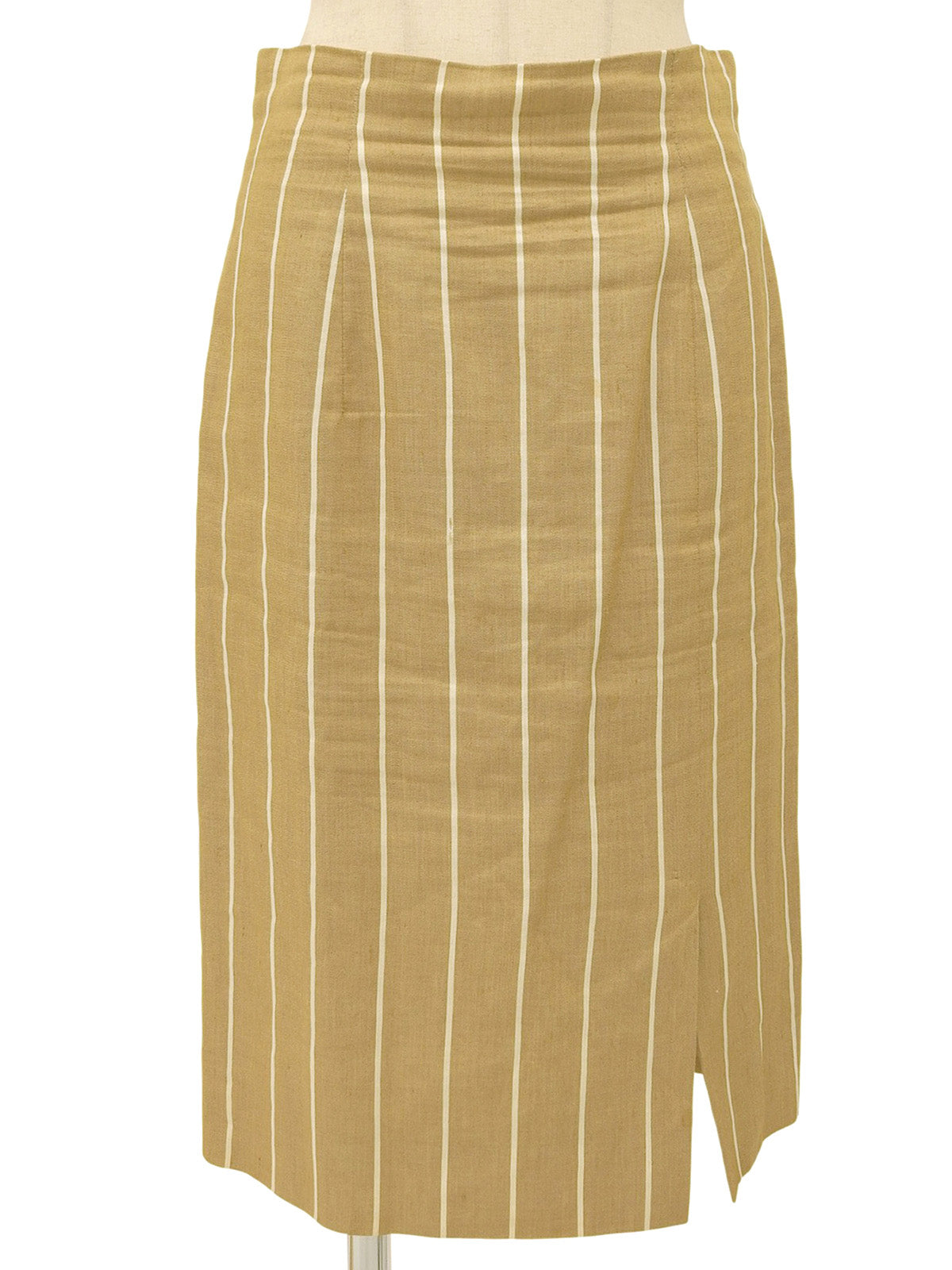 リネンストライプパターンロゴボタンセットアップ ベージュ/ホワイト