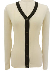 ウールバイカラーカーディガン アイボリー/ブラック