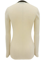 ウールバイカラーカーディガン アイボリー/ブラック