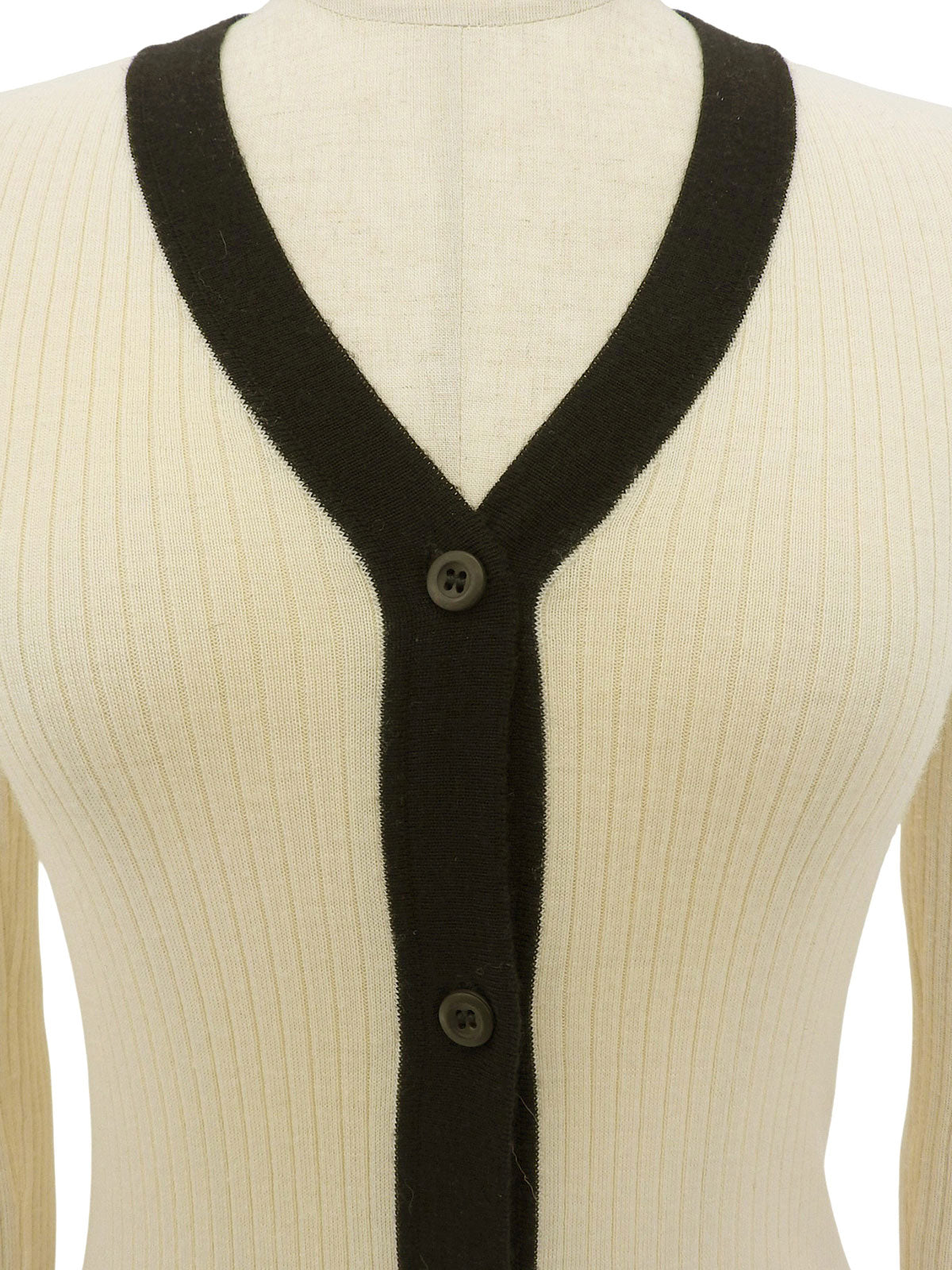 ウールバイカラーカーディガン アイボリー/ブラック