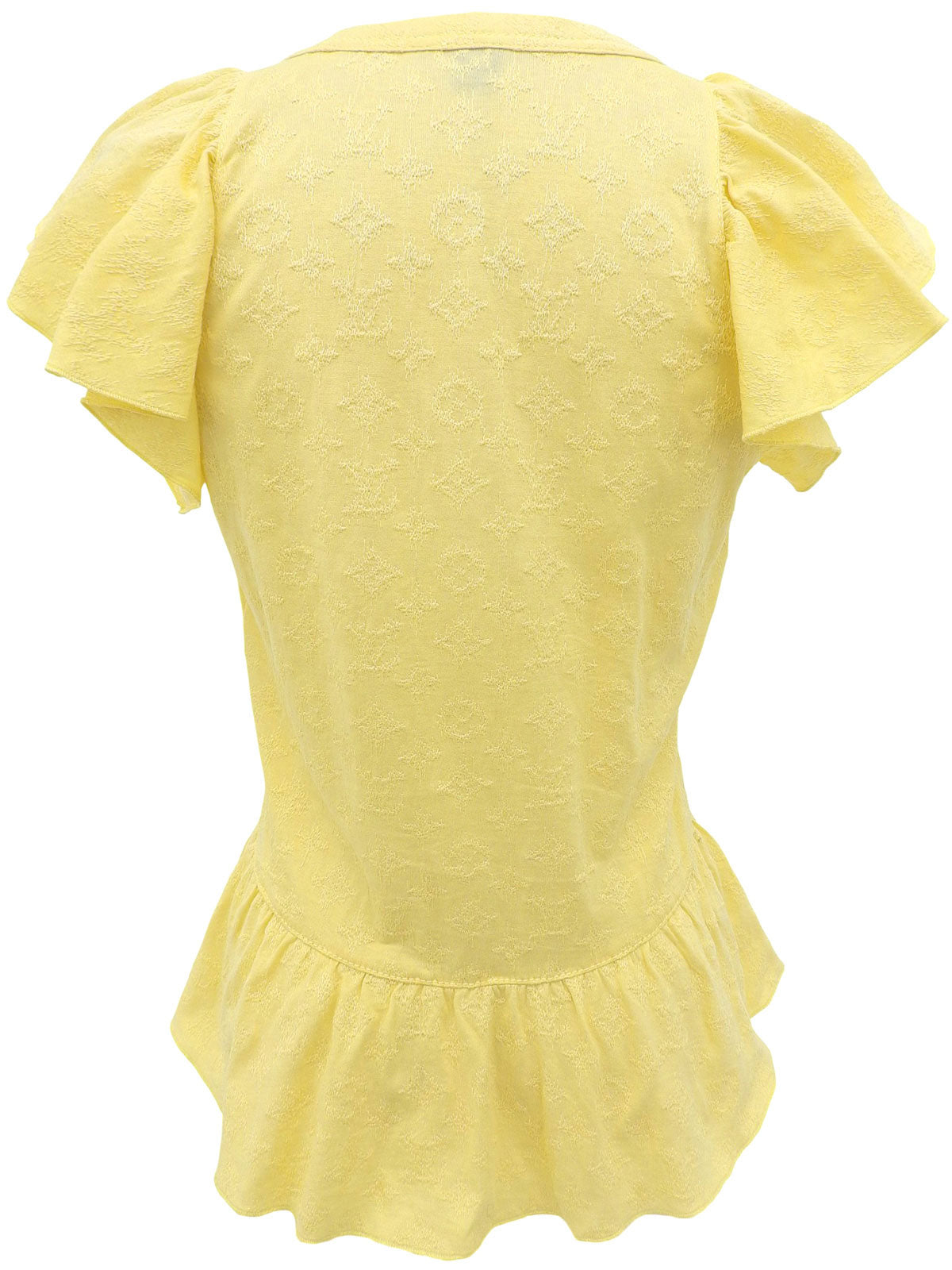 Monogram Embroidered Frill Short Sleeve Blouse in Yellow