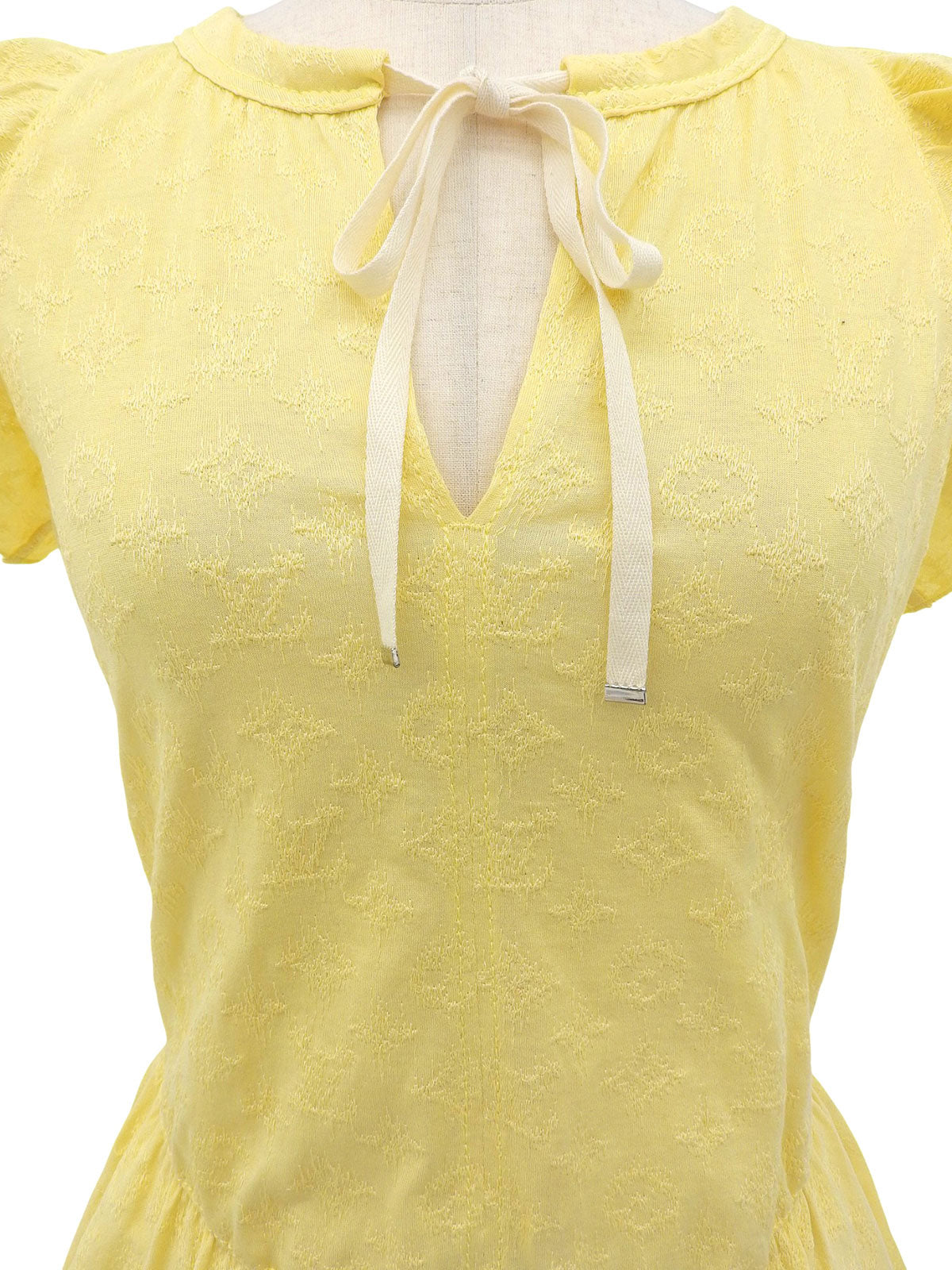 Monogram Embroidered Frill Short Sleeve Blouse in Yellow