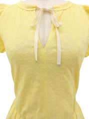 Monogram Embroidered Frill Short Sleeve Blouse in Yellow