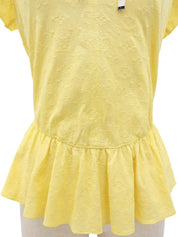Monogram Embroidered Frill Short Sleeve Blouse in Yellow