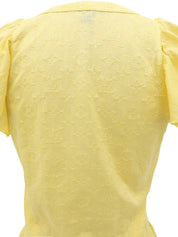 Monogram Embroidered Frill Short Sleeve Blouse in Yellow