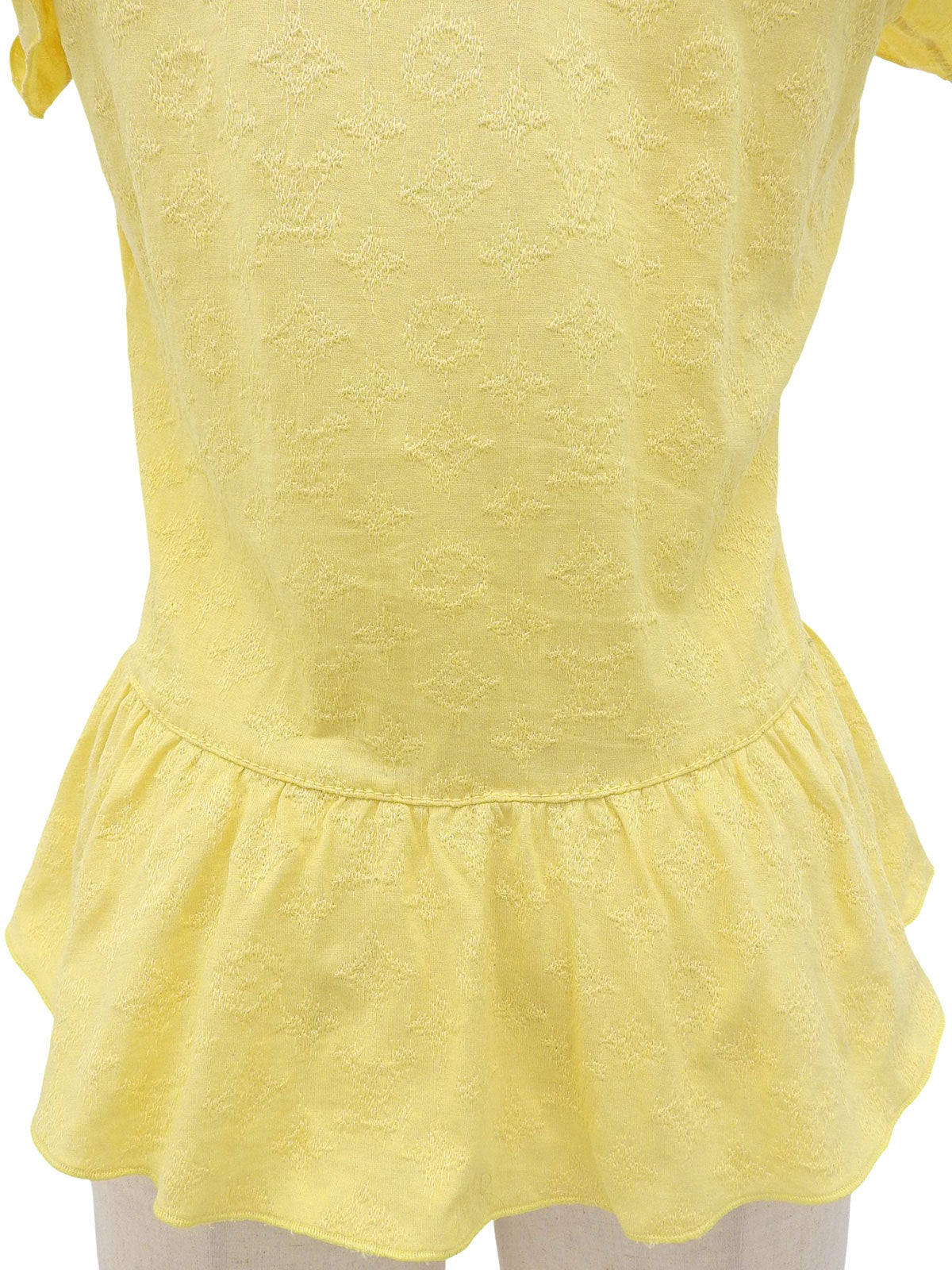 Monogram Embroidered Frill Short Sleeve Blouse in Yellow