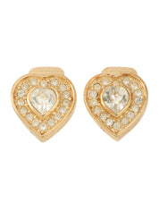 Rhinestone Heart Motif Earrings Gold