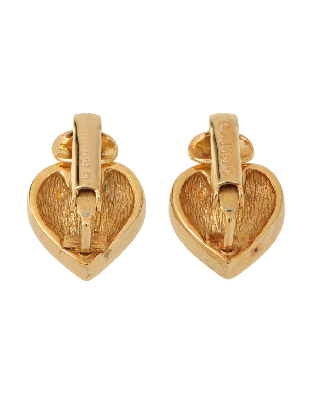 Rhinestone Heart Motif Earrings Gold
