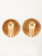 Round Pearl Rhinestone Earrings Gold