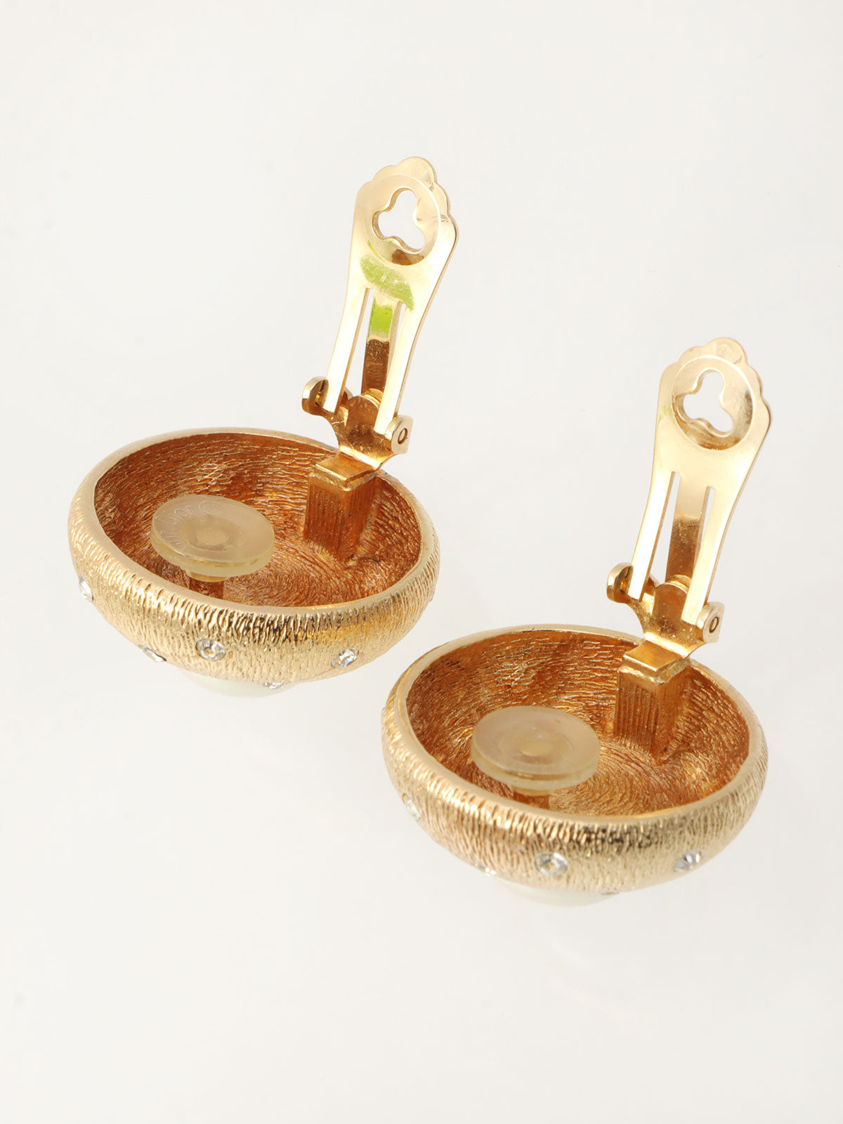 Round Pearl Rhinestone Earrings Gold